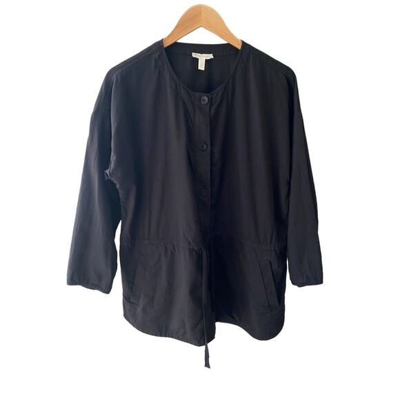 Eileen Fisher Organic Cotton Twill Shirttail Jacket Top in Black Size Medium - Picture 4 of 8